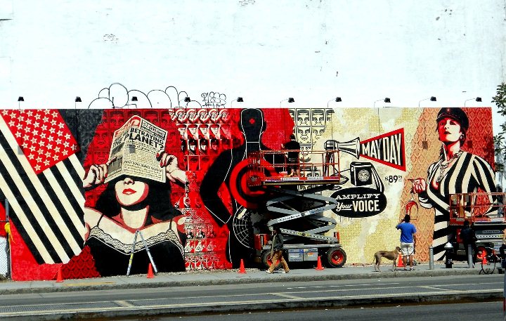 Shepard Fairey street art on the Bowery in New York