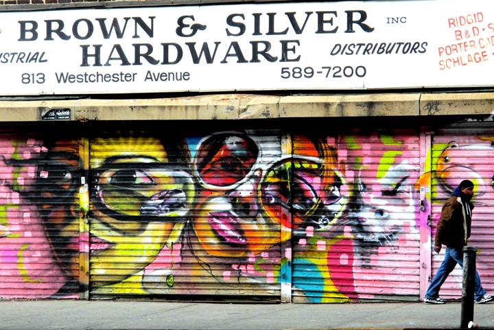"Cern street art on Bronx store shutter"