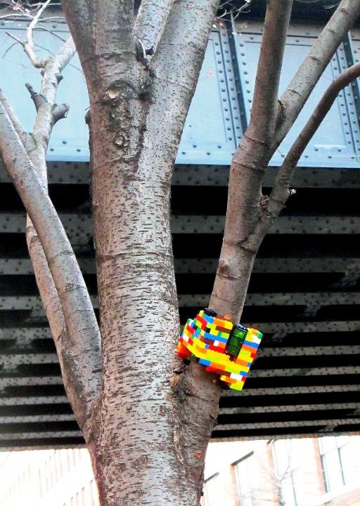 "Jay Moon's street art Lego sculpture in Chelsea, NYC"