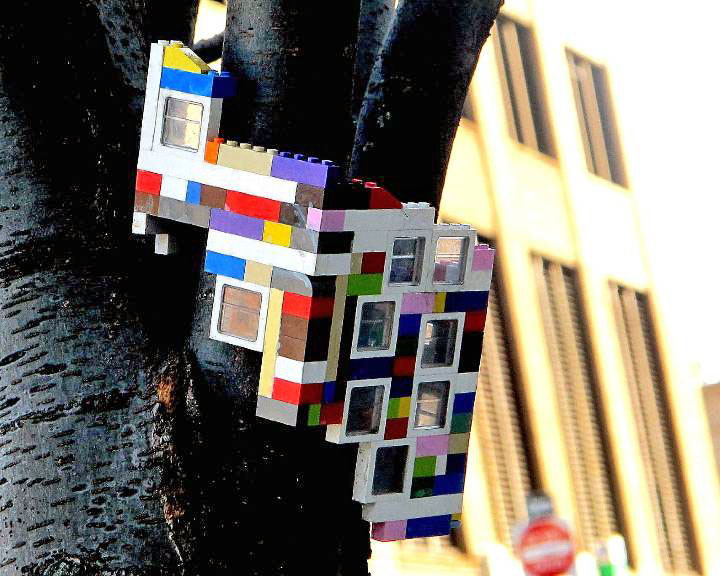 "Jaye Moon Lego street art installation in DUMBO, NYC"