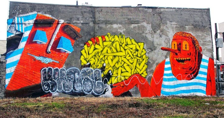 "OverUnder, Irgh and ND'A street art"