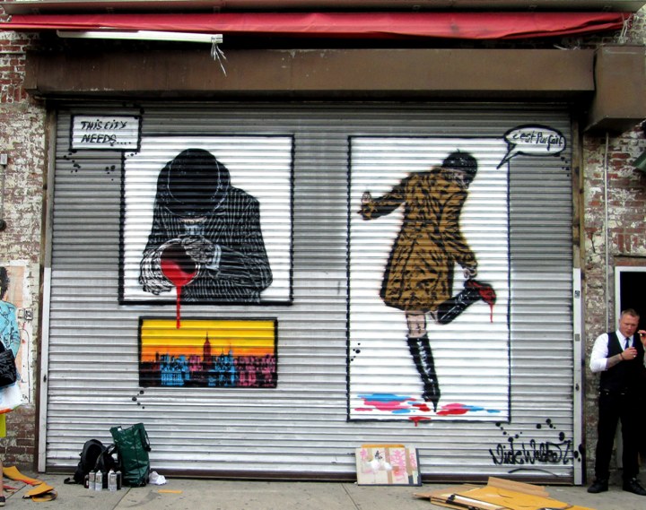 "Nick Walker stencils on NYC shutter"