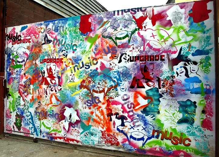 "Collaborative stencil mural in Bushwick"