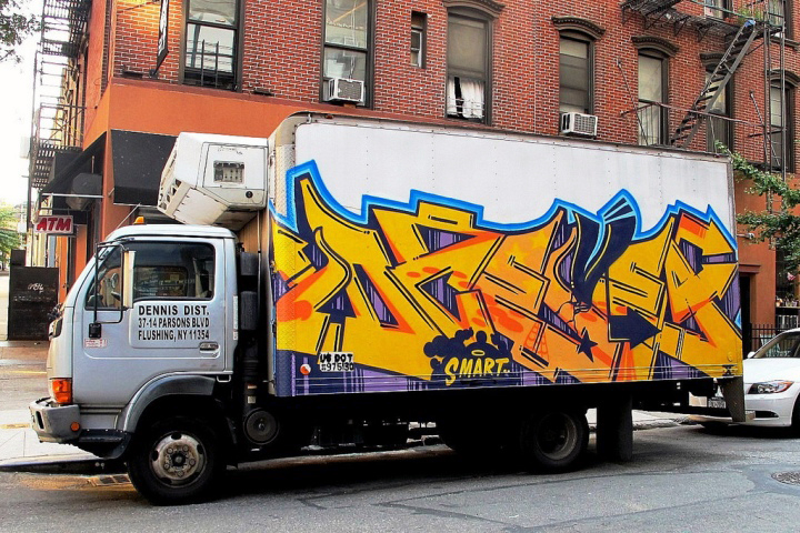 "Deceve graffiti on NYC truck"