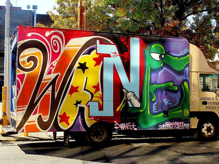 "Wane graffiti on NYC truck"