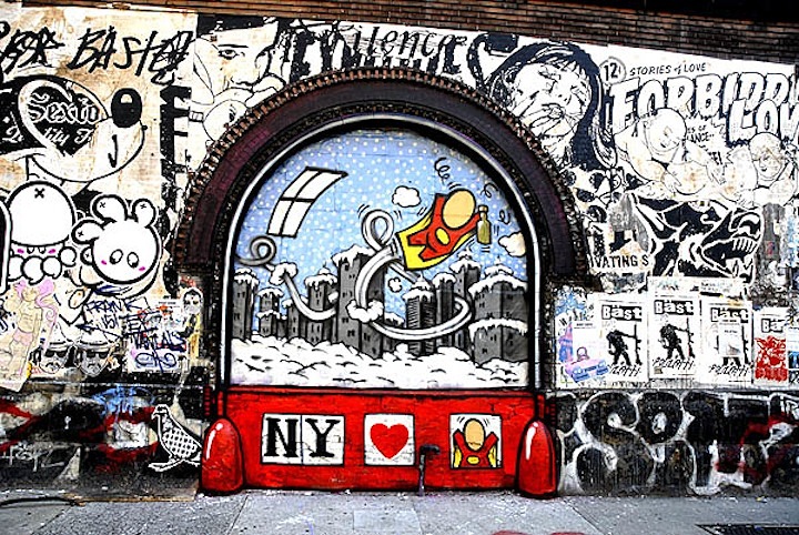 graffiti and street art on 11 Spring Street in NYC