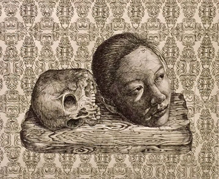 YuQing-Gu-self-portrait-with-skull-art